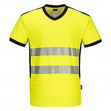 PW310 Yellow/Black PW3 Hi-Vis V-Neck Mesh Insert T-Shirt S/S