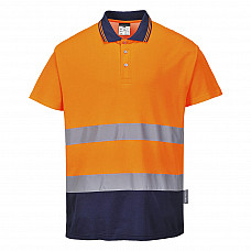 S174 Orange/Navy Hi-Vis Cotton Comfort Contrast Polo Shirt S/S