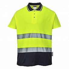 S174 Yellow/Navy Hi-Vis Cotton Comfort Contrast Polo Shirt S/S