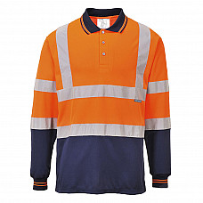 S279 Orange/Navy Hi-Vis Contrast Polo Shirt L/S