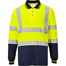 S279 Yellow/Navy Hi-Vis Contrast Polo Shirt L/S