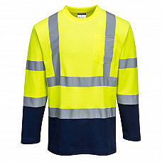 S280 Yellow/Navy Hi-Vis Cotton Comfort Contrast T-Shirt L/S