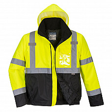 S363 Yellow/Black Hi-Vis Contrast Winter Bomber Jacket