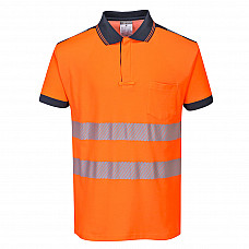 T180 Orange/Navy PW3 Hi-Vis Cotton Comfort Polo Shirt S/S