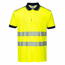 T180 Yellow/Navy PW3 Hi-Vis Cotton Comfort Polo Shirt S/S