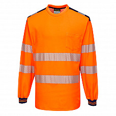 T185 Orange/Navy PW3 Hi-Vis Cotton Comfort T-Shirt L/S