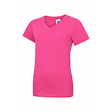 UC319 Hot Pink Ladies Classic V-Neck T-Shirt