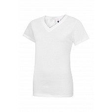 UC319 White Ladies Classic V-Neck T-Shirt