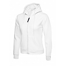 UC505 White Ladies Classic Full Zip Hooded Sweatshirt