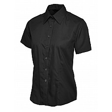 UC712 Black Ladies Poplin Half Sleeve Shirt