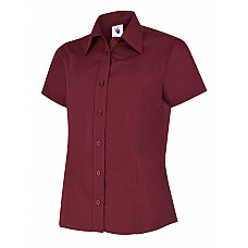 UC712 Burgundy Ladies Poplin Half Sleeve Shirt