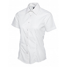 UC712 White Ladies Poplin Half Sleeve Shirt