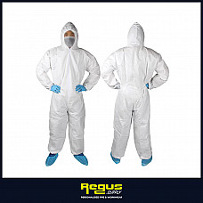 Disposable White Coveralls Overall Boiler Suit Hood Lab Coat