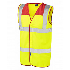 BRADWORTHY ISO 20471 Cl 2 Coloured Yoke Waistcoat STD RED/HV YELLOW