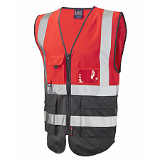 LYNTON ISO 20471 Cl 1 Superior Waistcoat HV RED/GREY